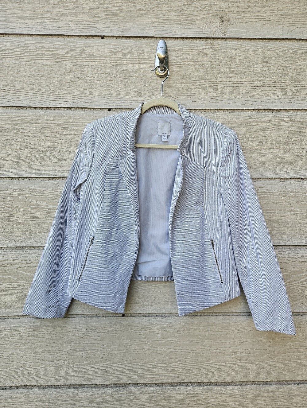 Halogen white and gray striped open front blazer medium petite MP PM
